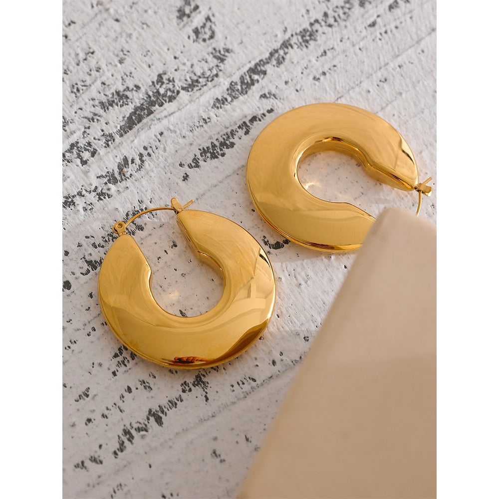Real Gold Plated Large Thick Hoop Earrings | lupon.gov.ph